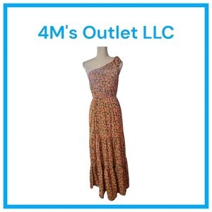 Women's Floral Maxi Dress Knot One Shoulder Sleeveless Ruffle Hem Flowy Boho